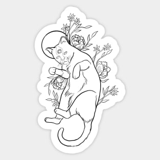 Mystical floral cat line art Sticker